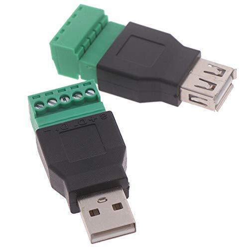 VizGiz 2 Pack USB Terminal Block Adapter USB2.0 Type A Male Female Plug to 5 Pin
