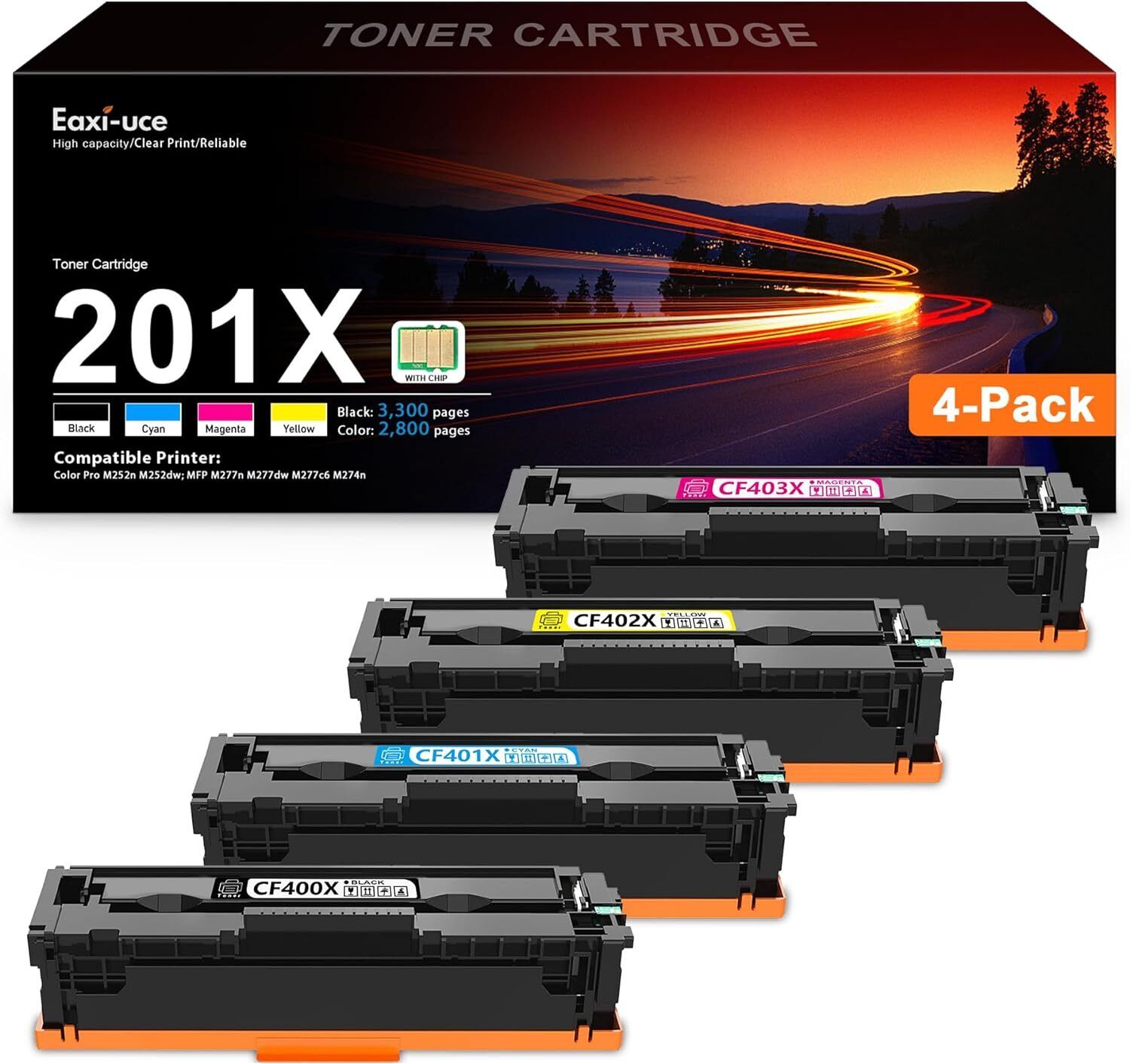CF400X Toner Cartridge 4 PK High yield Replacement for HP 201X Toner Pro M252n