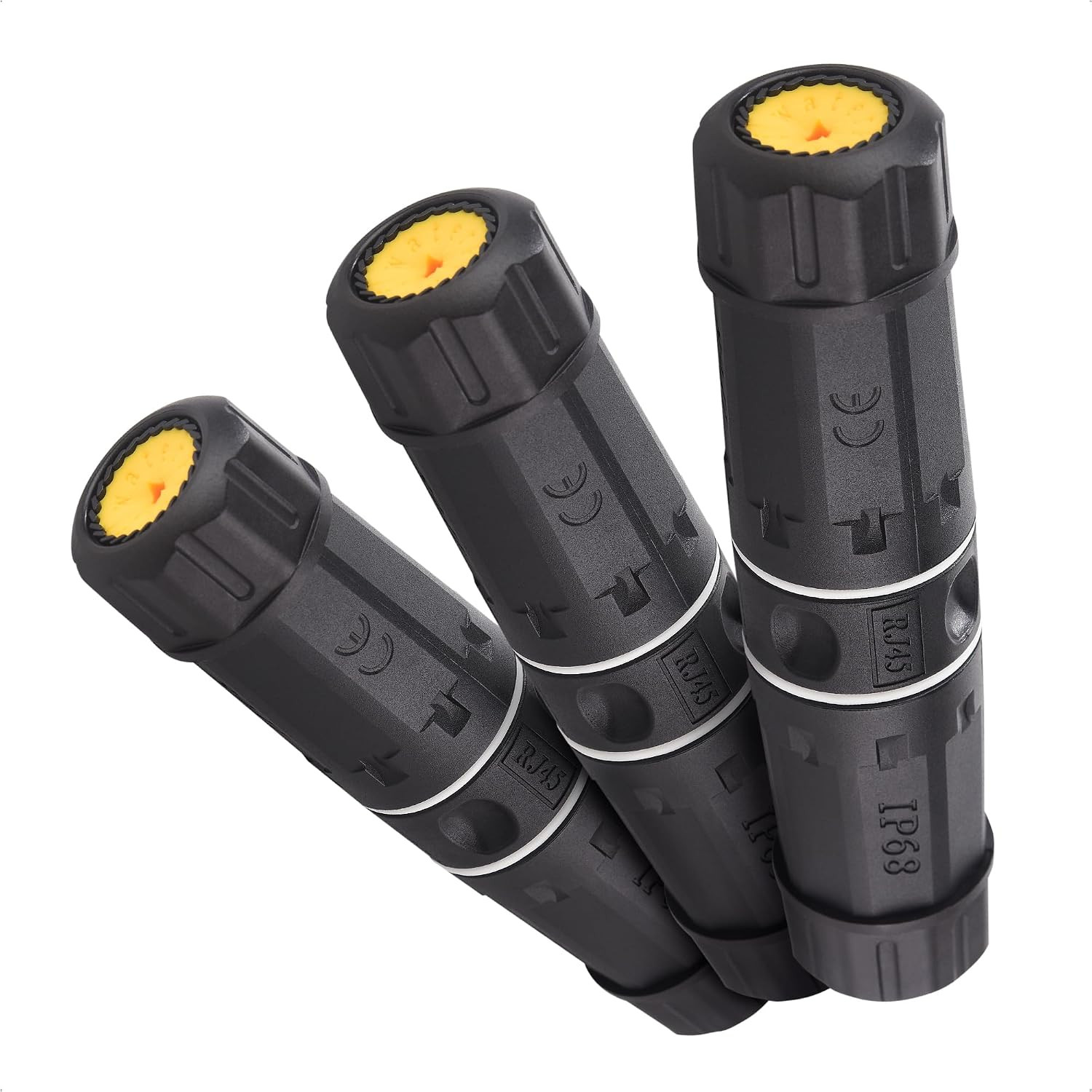 3-Pack 10Gbps Cat6A IP68 Waterproof RJ45 Coupler, Black