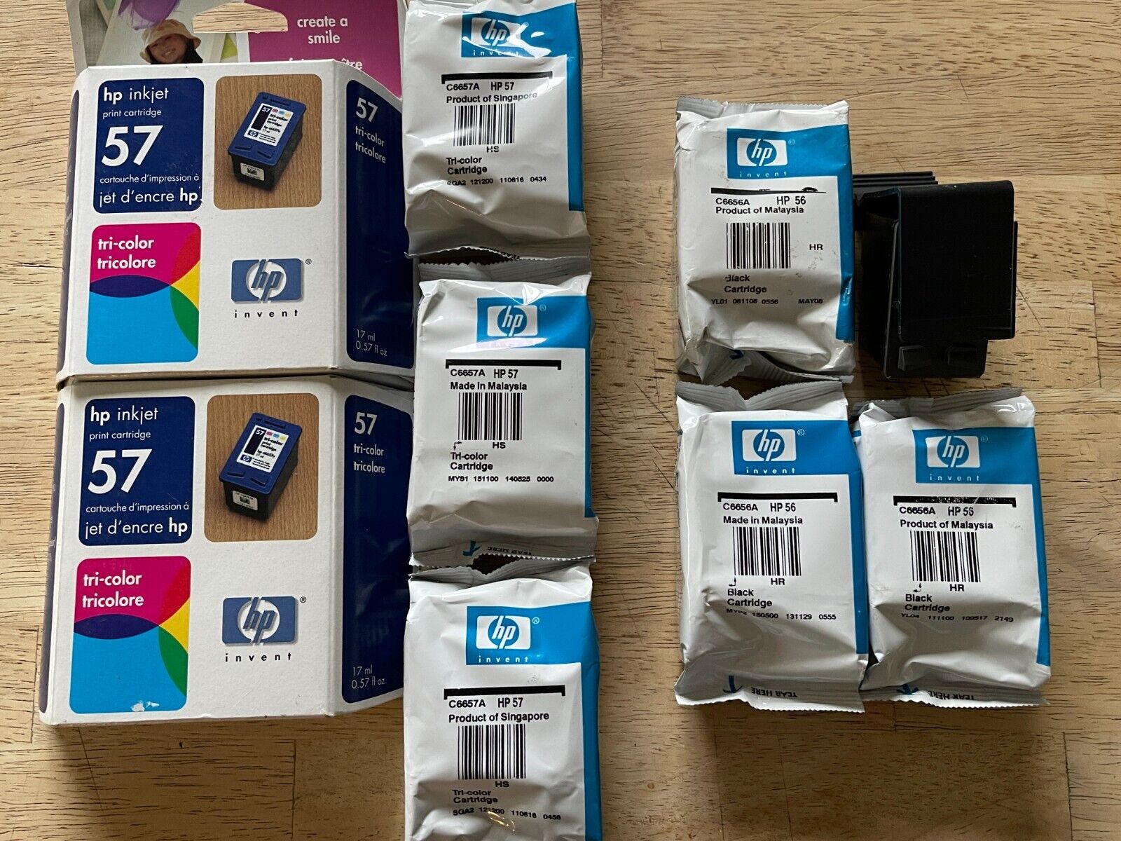 Lot Of 9 - Genuine HP - 56 & 57 Ink Cartridges - Black x4 & Tri-Color x5