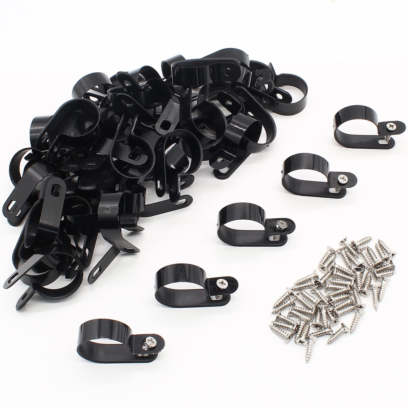 50Pcs 1 Inch R-Type Cable Clip, P-Style Mounting Clips, Nylon Cable Clip Wire Cl