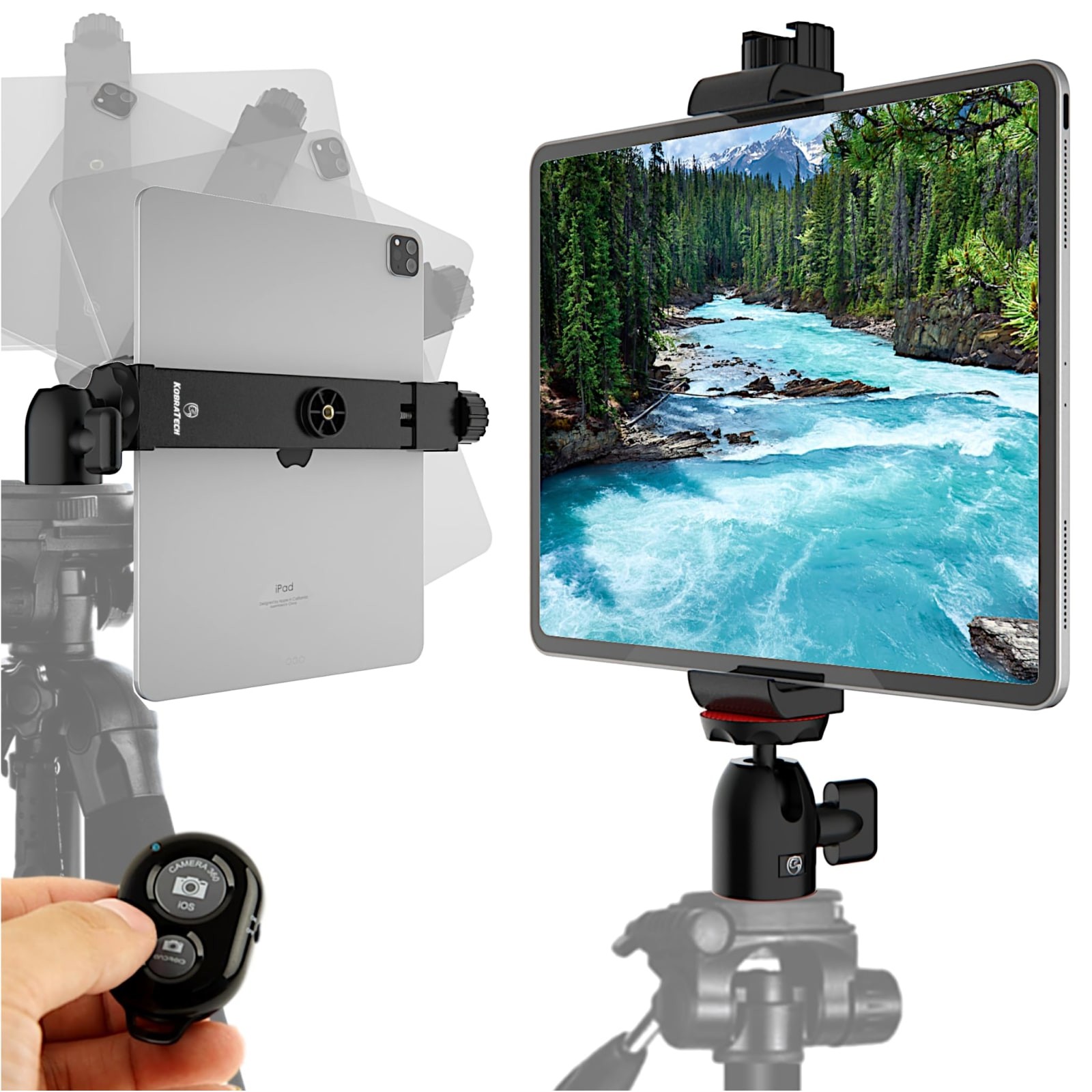 KobraTech TabMount 360 Tablet Tripod Mount 7-13" Ball Head Bluetooth Remote