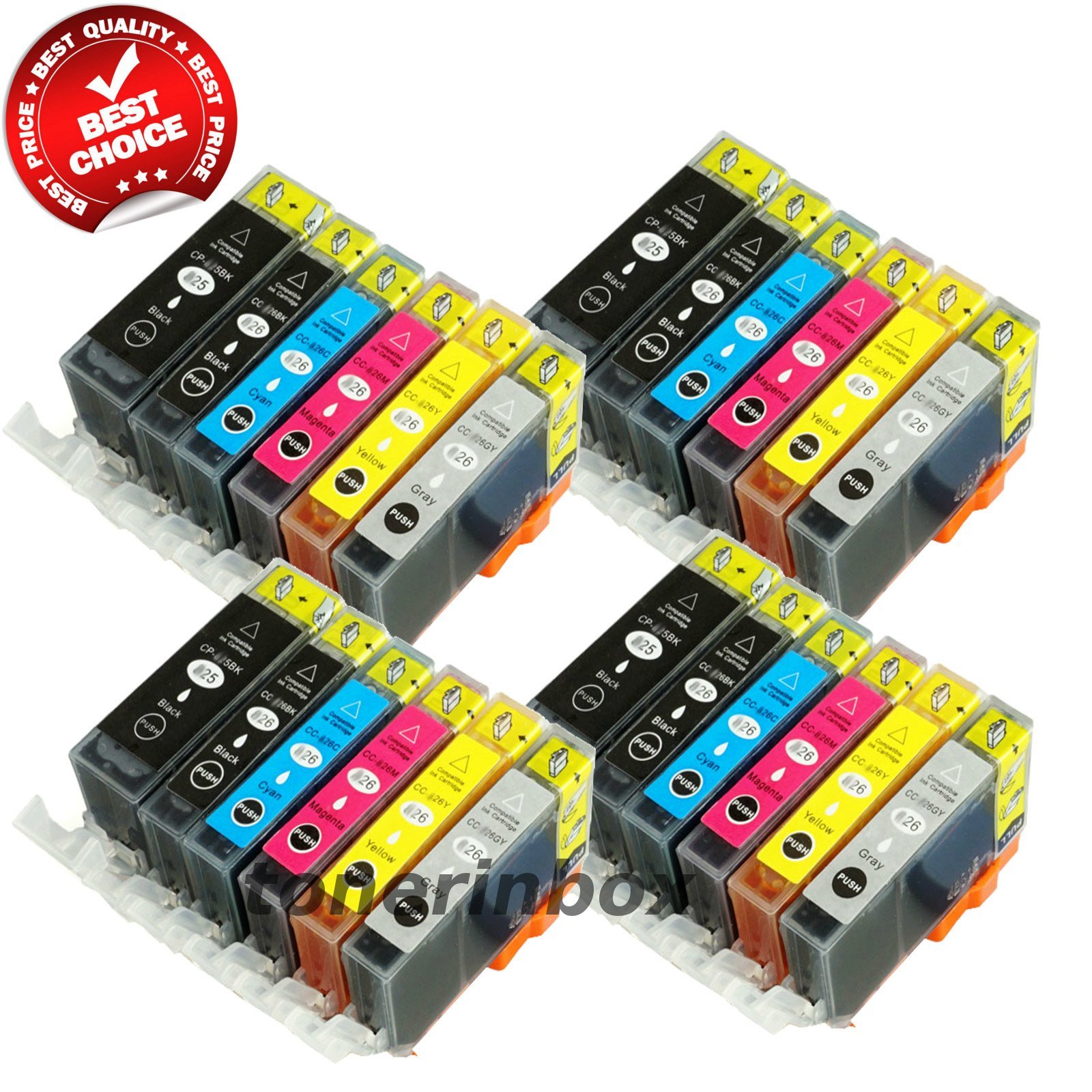 24 Pack PGI-225 CLI-226 ( w/Gray) Ink Cartridge For Canon PIXMA MG6120 MG6220