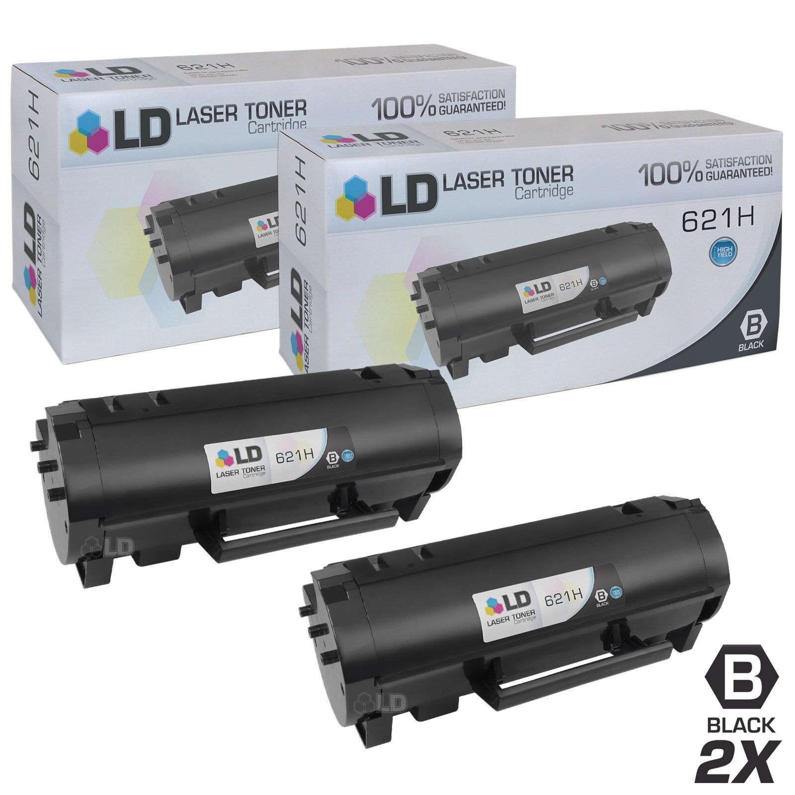 LD Compatible Lexmark 62D1H00 / 621H 2PK HY Black Laser Toner Cartridges
