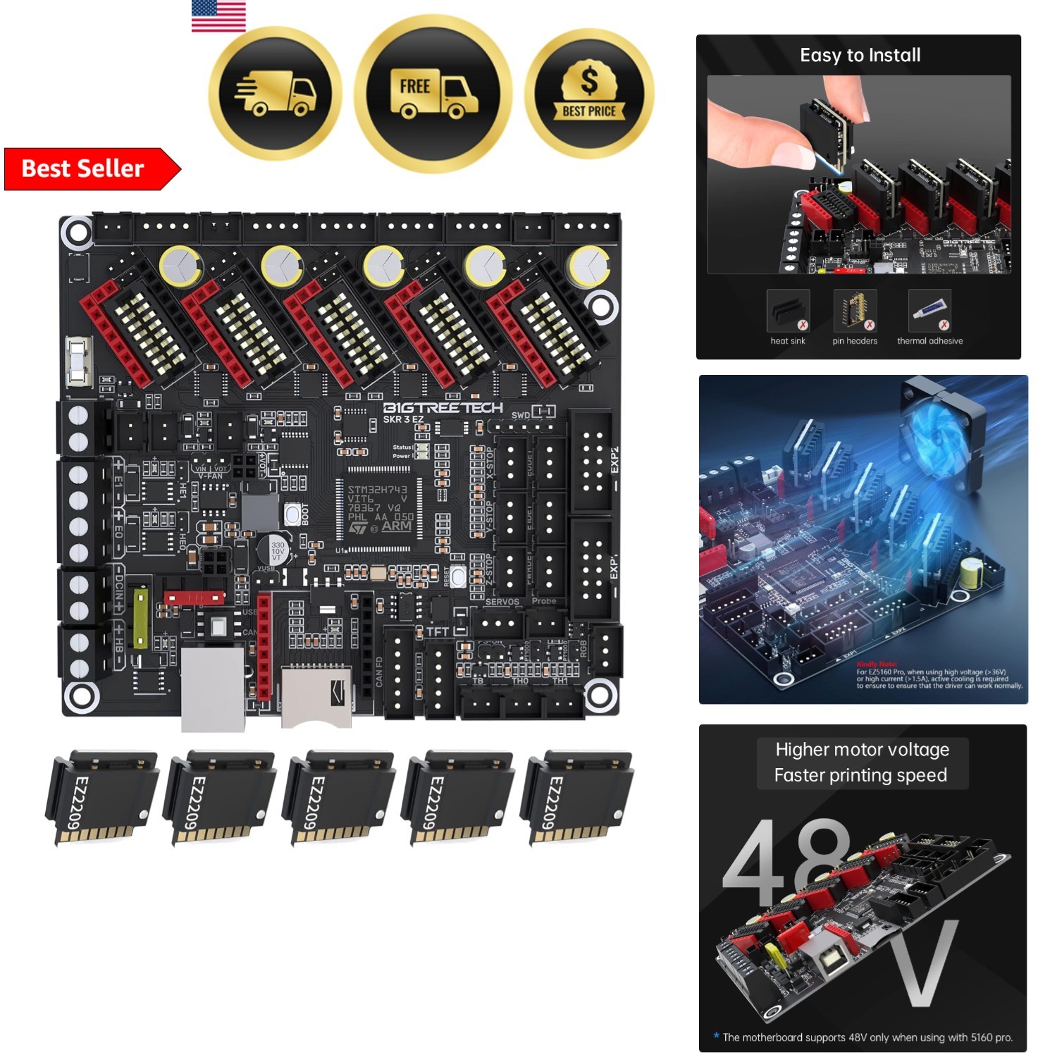 Control Board for 3D Printer EZ Drivers Support LCD Touch Screen SKR 3 EZ