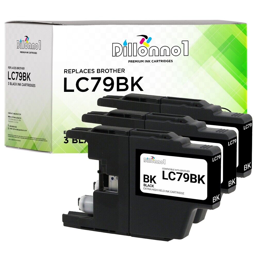 3PK For Brother LC 79 LC79 LC-79 Black Ink Cartridges MFC J6510 J6710 J6910