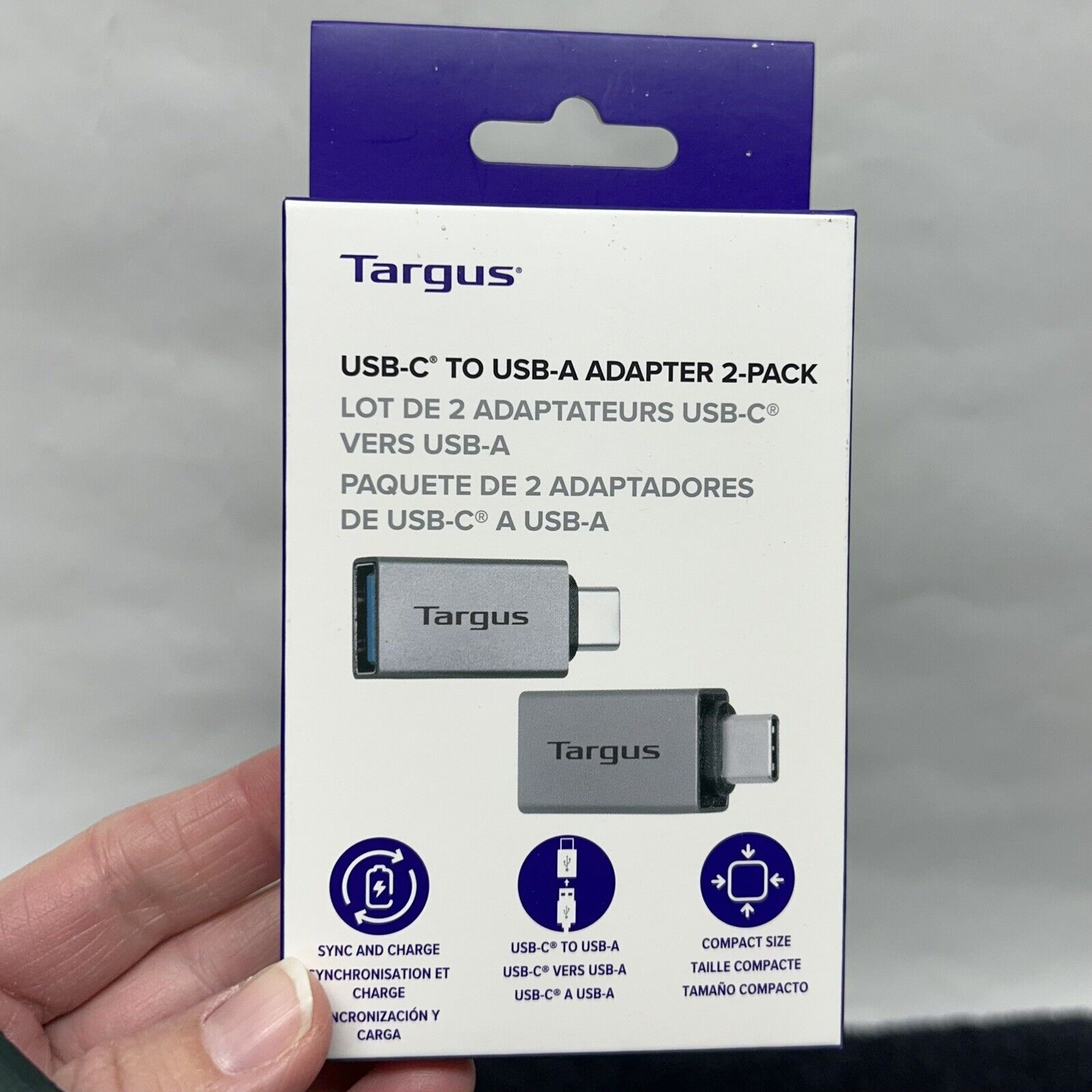 Targus� USB-C to USB-A Adapters, Silver, Pack of 2 Adapters, ACA979GL (C3)
