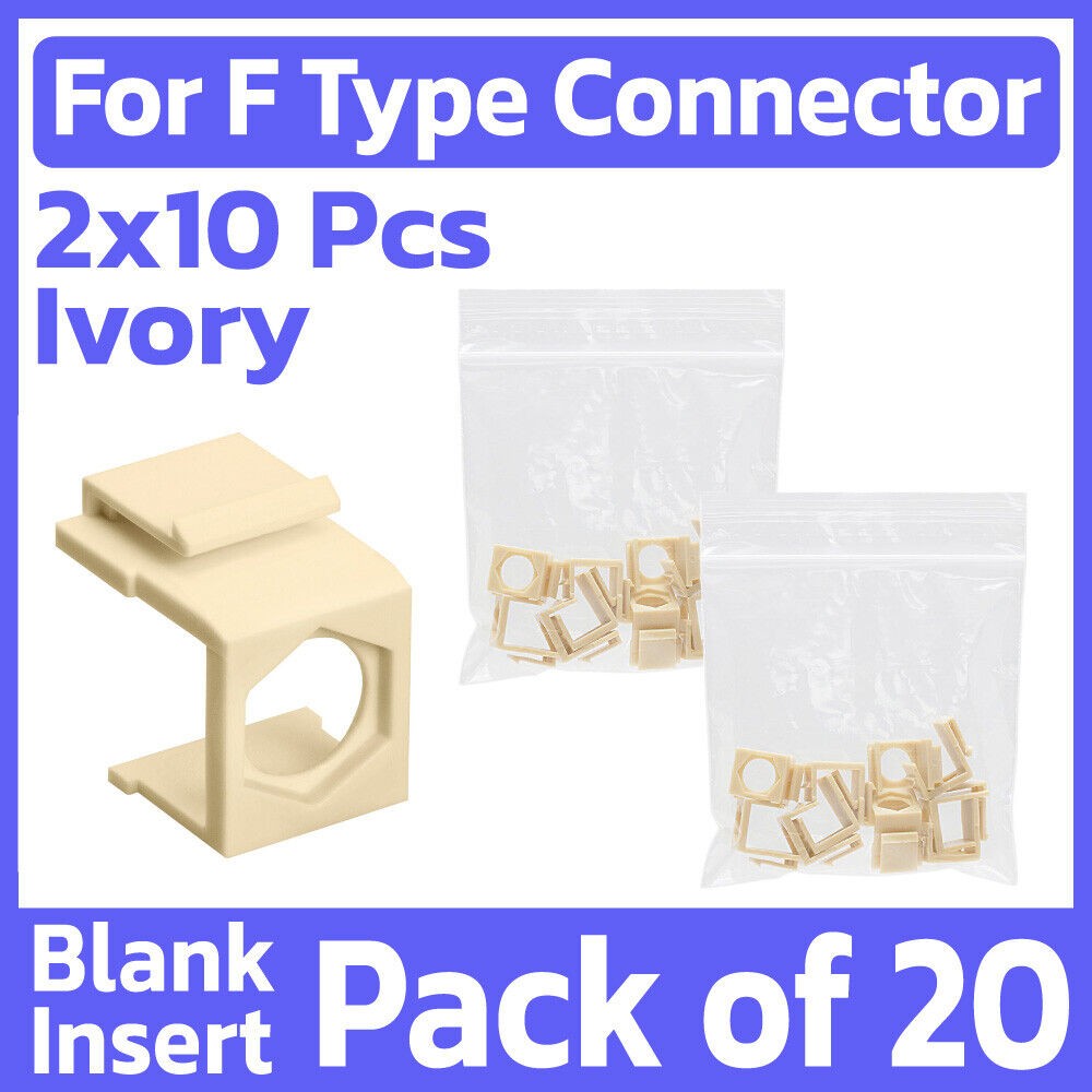 20 Pack Blank Keystone Jack Insert With Hole for RCA F-Type BNC Connector Ivory
