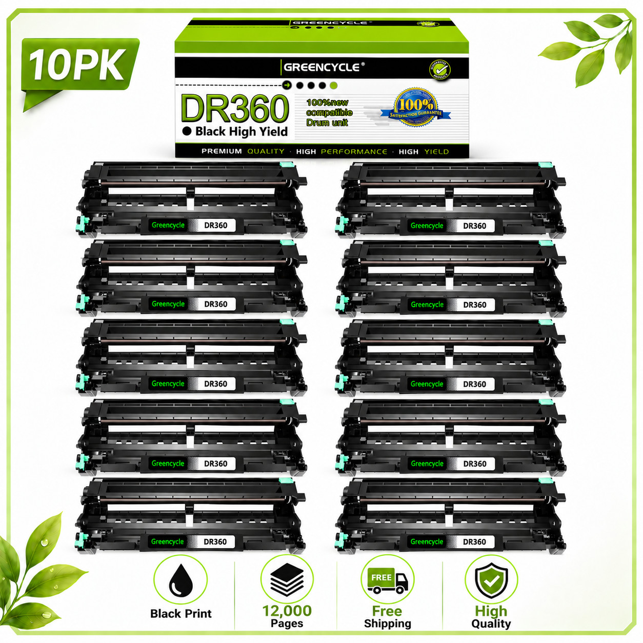 10Pack DR360 DR-360 Drum Unit Compatible For Brother HL-2140 HL-2150N DCP-7045N
