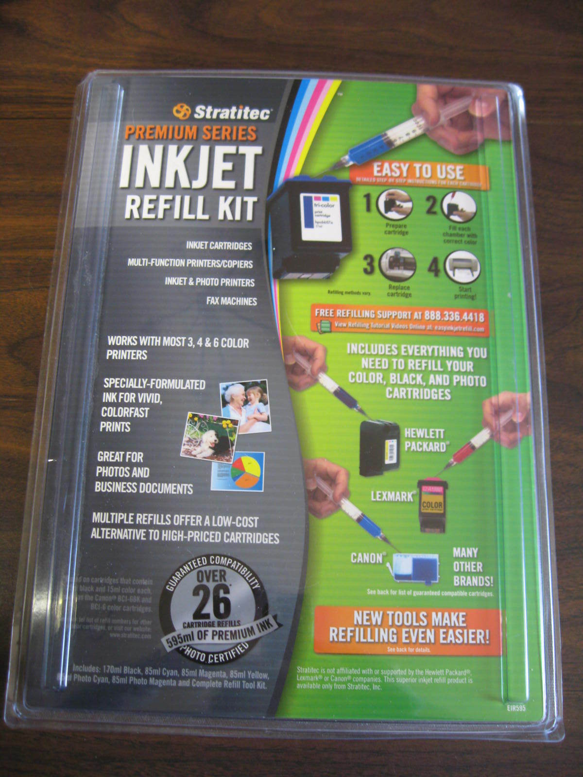 STRATITEC PREMIUM EIR595 Black / Color Inkjet Refill Kit 3, 4, 6 Printers NEW 