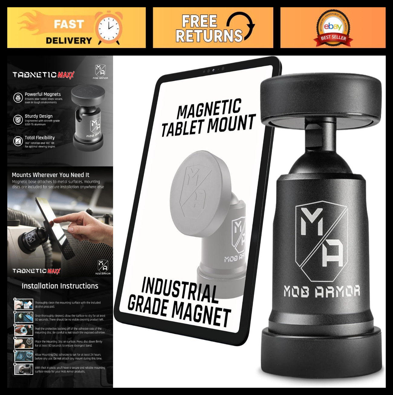 Magnetic Tablet Mount for Cars, Adjustable TabNetic Maxx Holder, Universal Fit