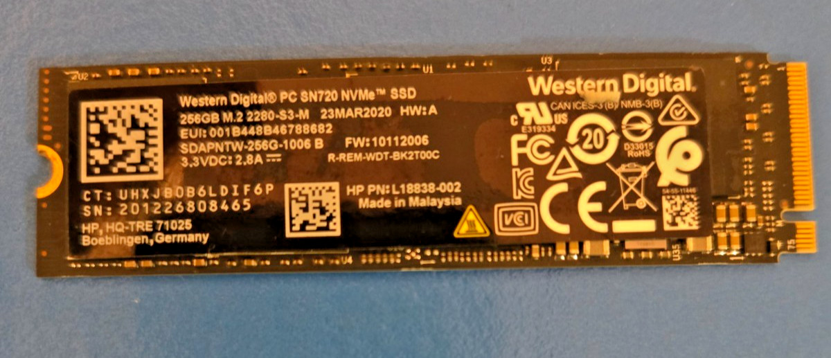 WD PC SN720 256GB M.2 2280 PCIe 3.0 x4 NVMe SSD 96% Health Tested