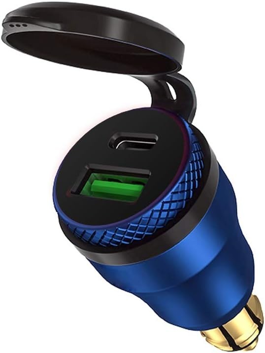 Aluminum 30W Power Delivery DIN Power Plug Charger to USB C and Quick blue