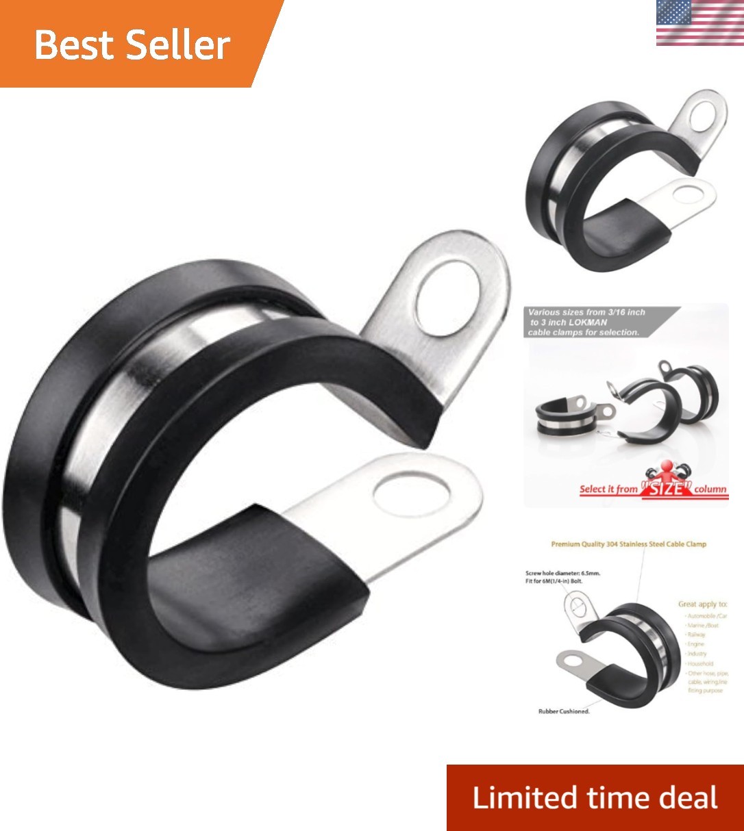 Strong & Reliable 20 Pack 1/2 Inch Stainless Steel Rubber Insulated Cable Clamps