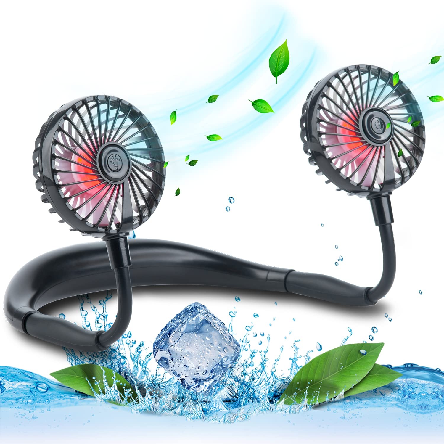 VAGAU Portable Cooling Neck Fan, Rechargeable USB Personal Medium, Black