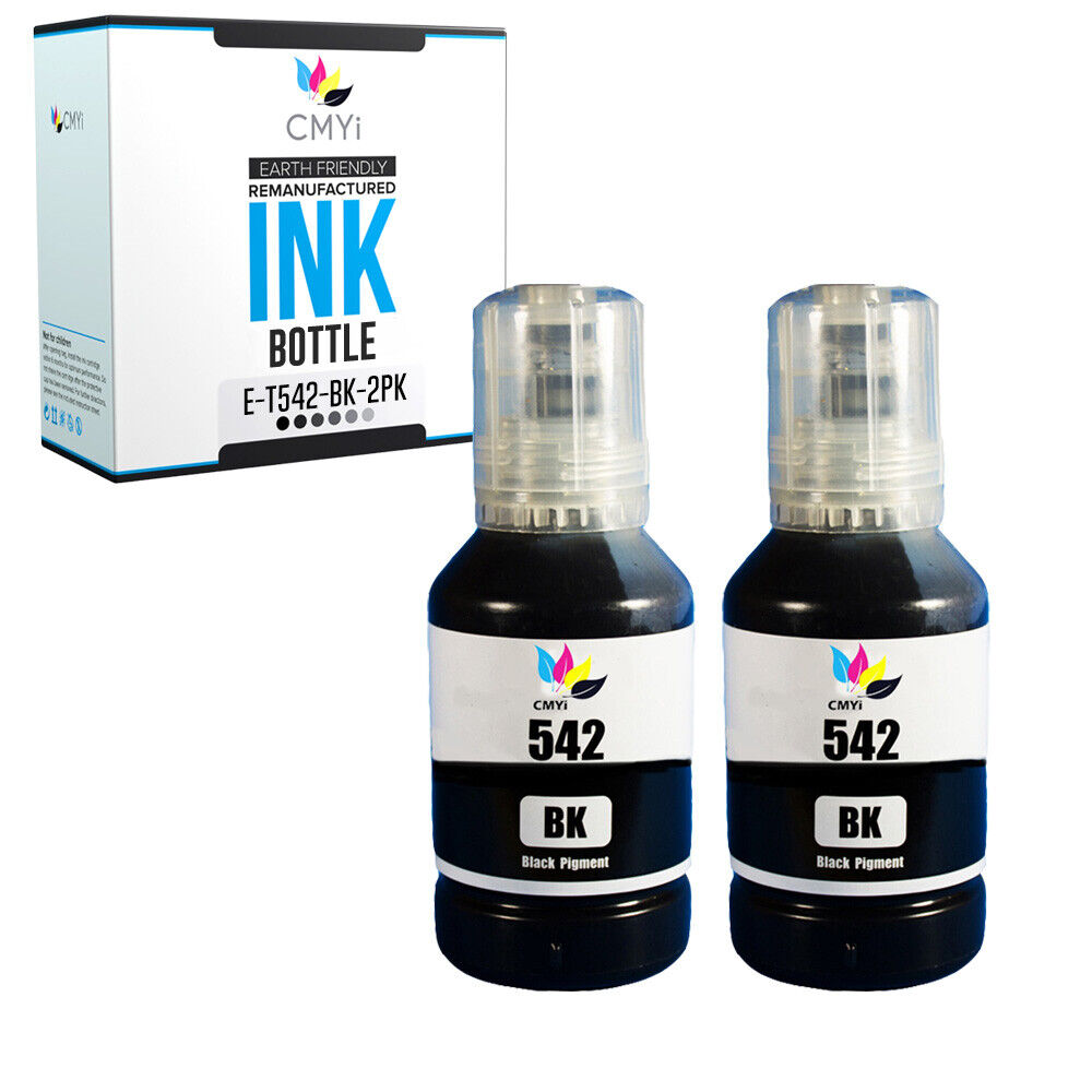 2 PK Black T542 Ink Bottle Replacement for Epson 542 Fits EcoTank16600 5150