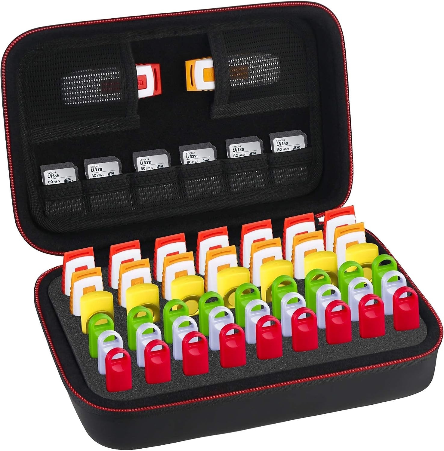 48 Slots Flash Drive Case SD Card Holder USB Storage Organizer Black
