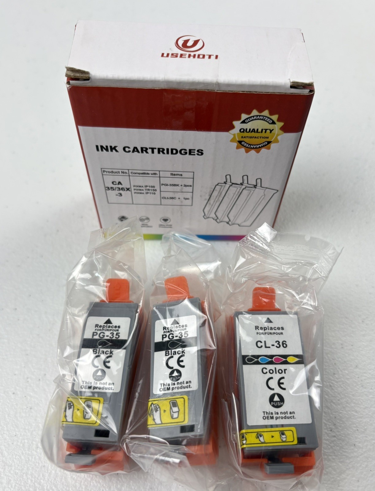 For Canon PGI-35BK CLI-36C Compatible Inkjet Cartridges 2 Black & 1 Color exp 27