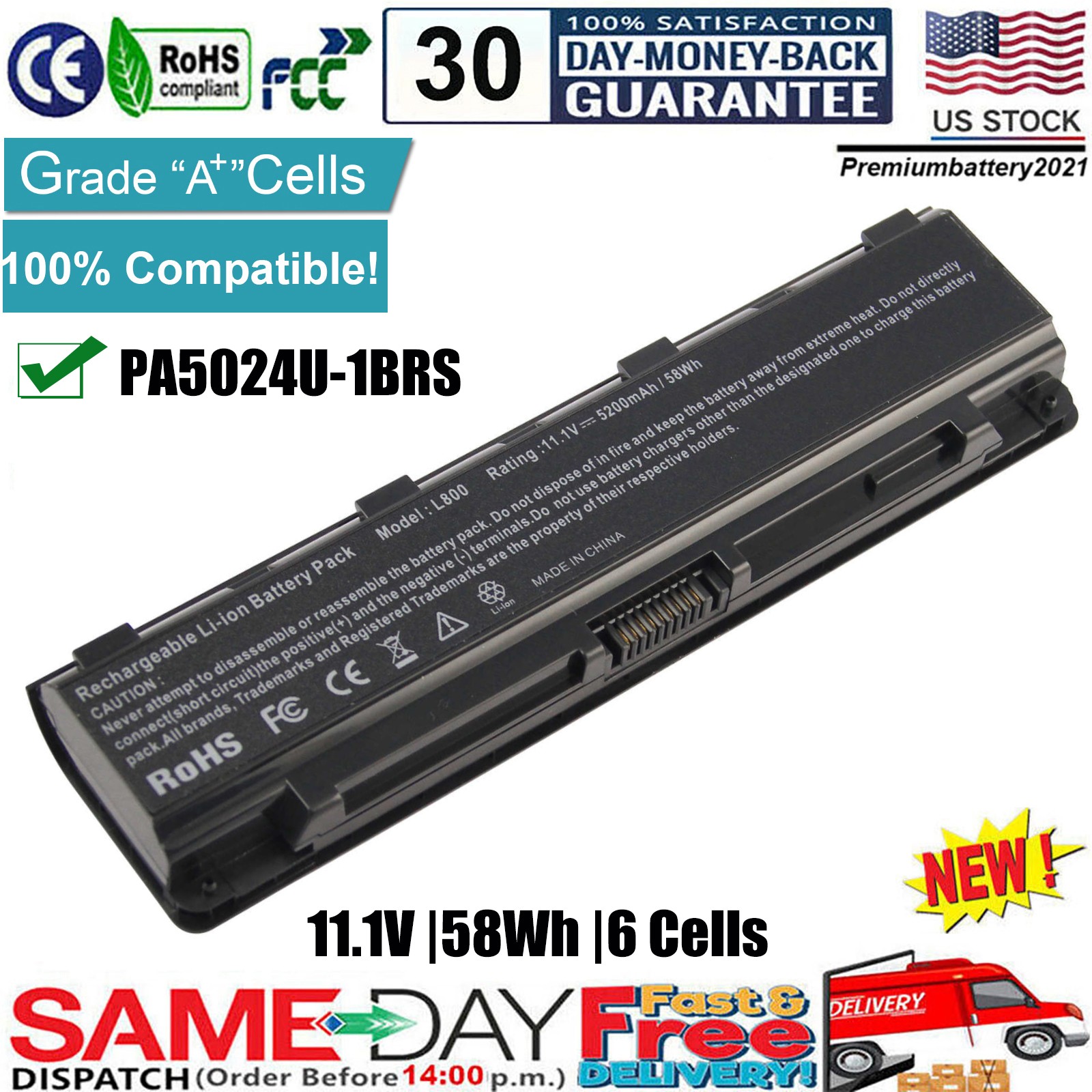 6 Cell Battery For Toshiba Satellite C855D C855-S5206 PA5024U-1BRS PA5026U-1BRS