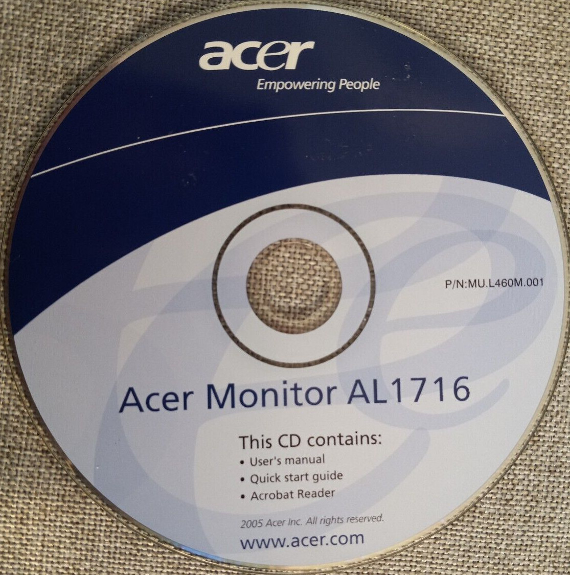 Acer Monitor CD And BOOK User's Manual For AL2216W  LCD Screen    Great Shape