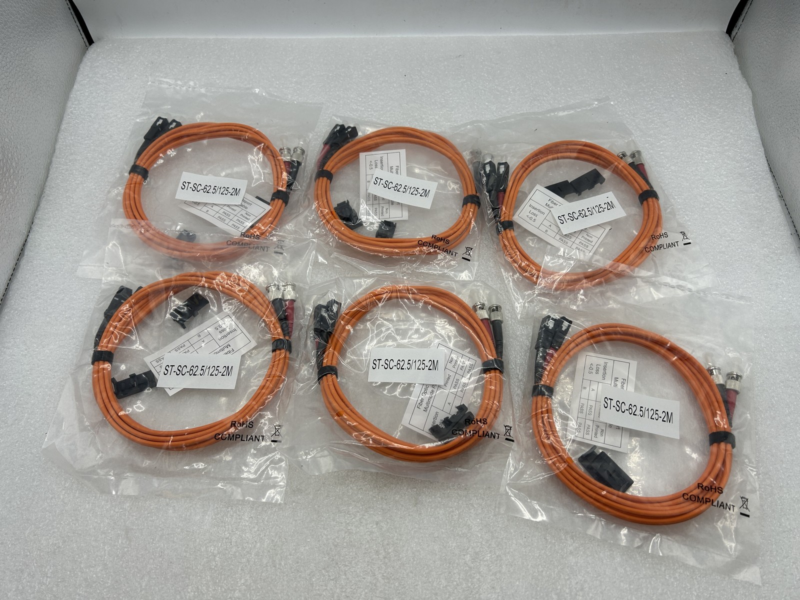 NEW 6 PACK LOT 2m ST-SC Duplex 62.5/125 Multimode Fiber Patch Cable Orange
