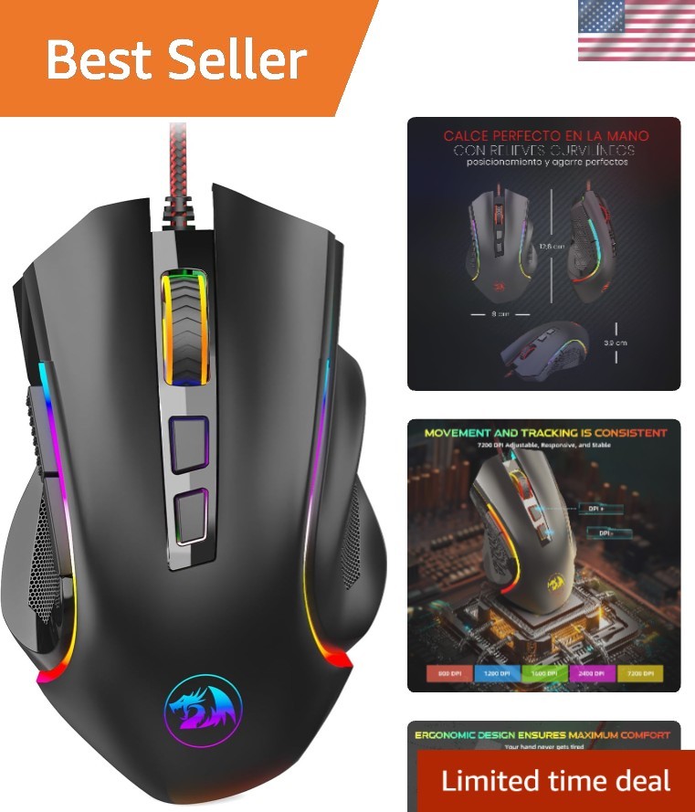 Professional RGB Gaming Mouse - M602 Wired, 9 Programmable Buttons, Ergonomic