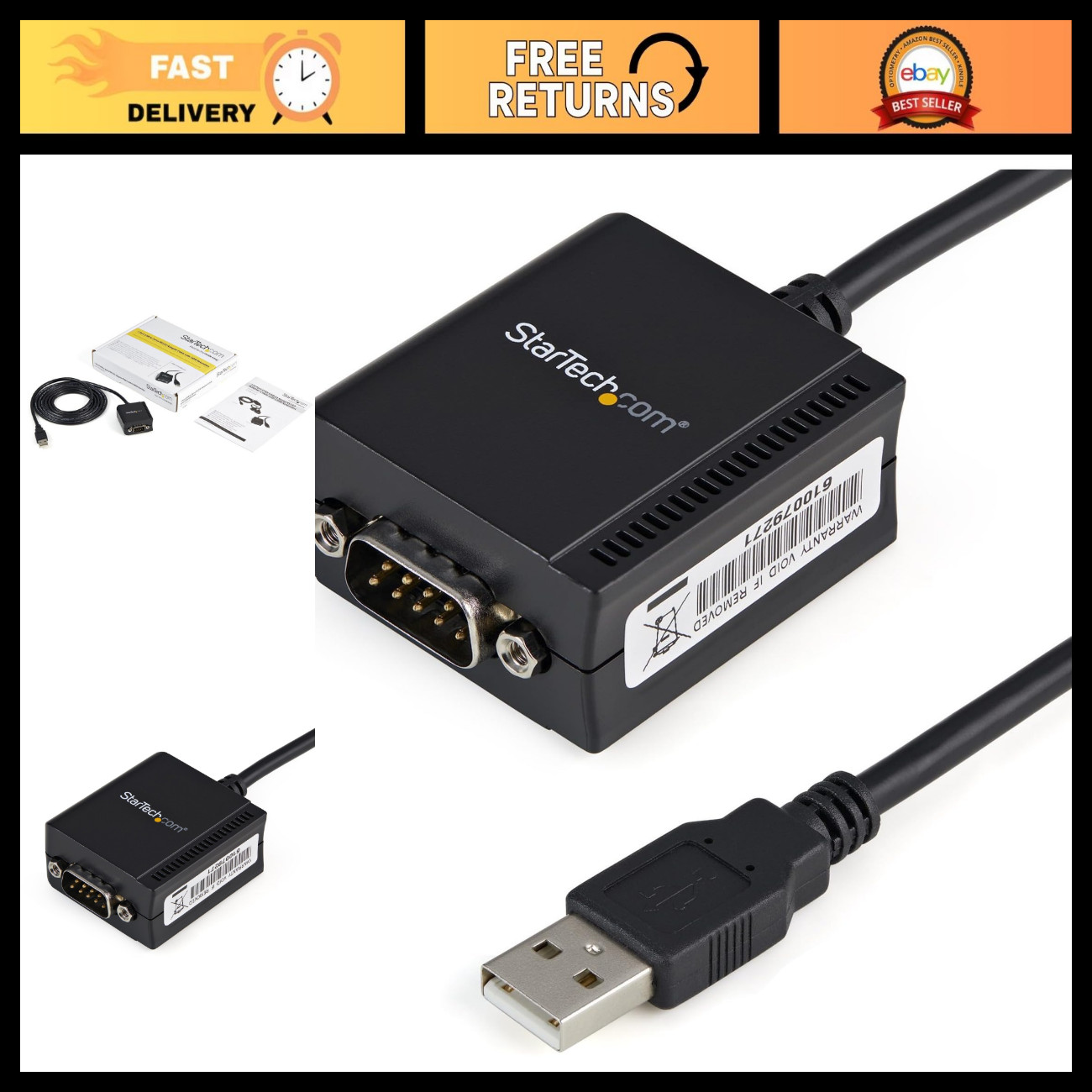 6ft USB to Serial RS232 Adapter, 1-Port FTDI Converter, TAA Compliant, PC/Mac Co