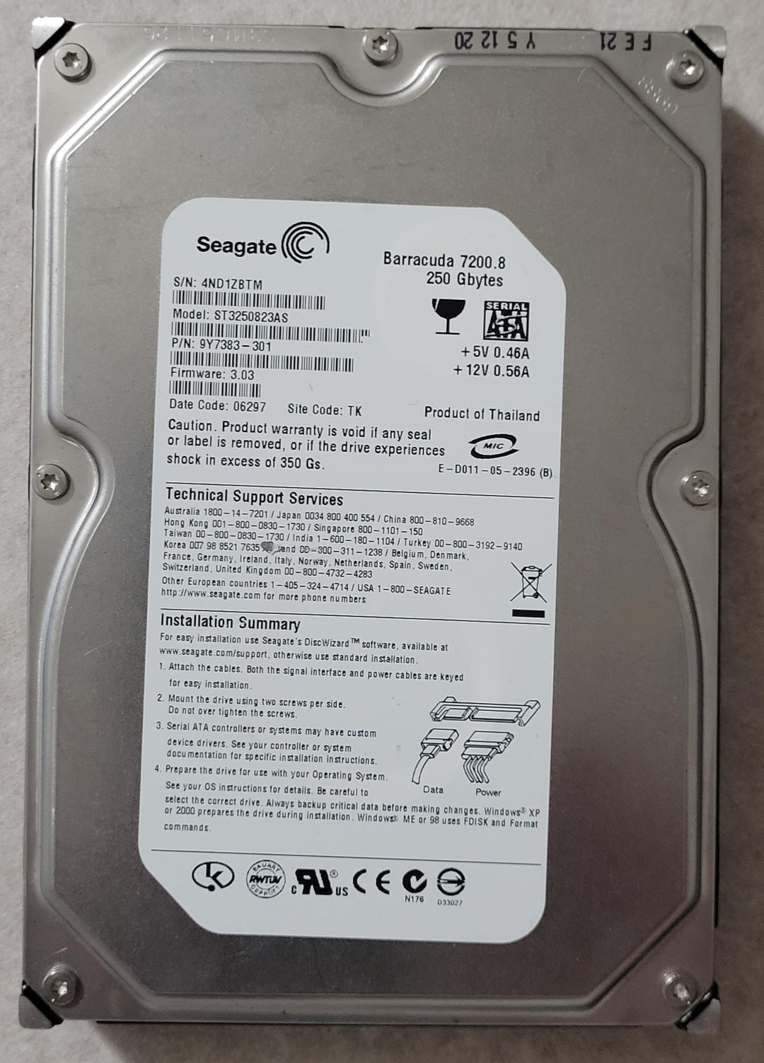 Seagate BARRACUDA 250GB Sata INTERNAL Desktop Hard Drive ST3250823AS 