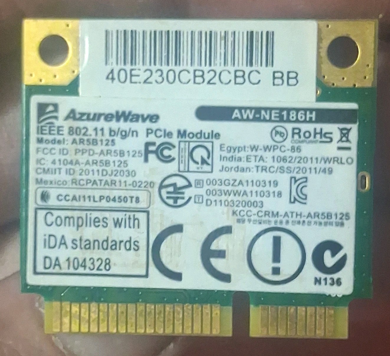 Genuine AzureWave AW-NE186H mini PCI Express(PCIe)module 802.11 b/g/n WiFi Card 