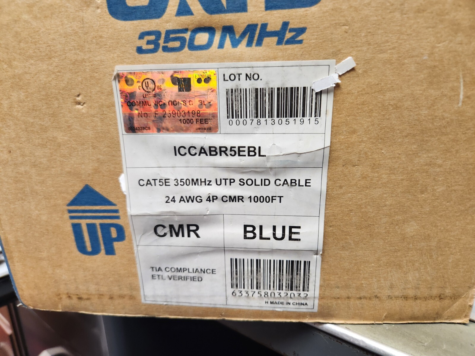 ICC CAT 5e 350MHz UTP solid cable 24 AWG 4P CMR 178 feet