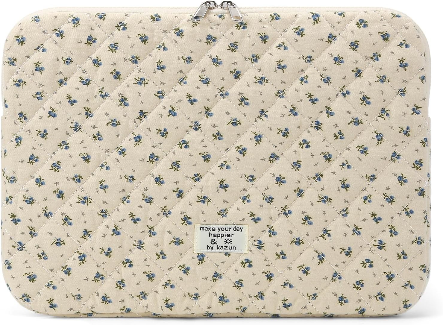 Cute Quilted Puffy Laptop Sleeve for 15-15.6 Inch Laptops, Padded Floral Case