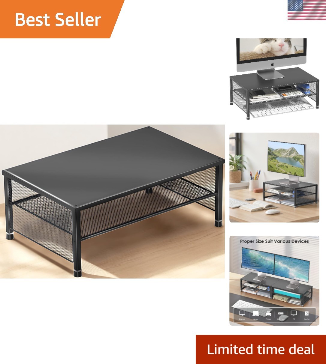 2-Tier Computer Monitor Stand Riser, Desk Organizer for Monitor, Printer & La...