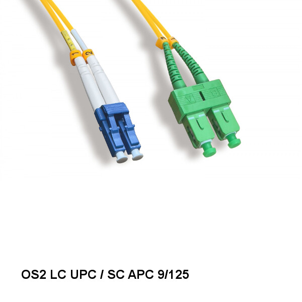 Kentek 2 Meter LC UPC/ SC APC OS2 9 /125 Duplex Single-Mode Fiber Optic Cable
