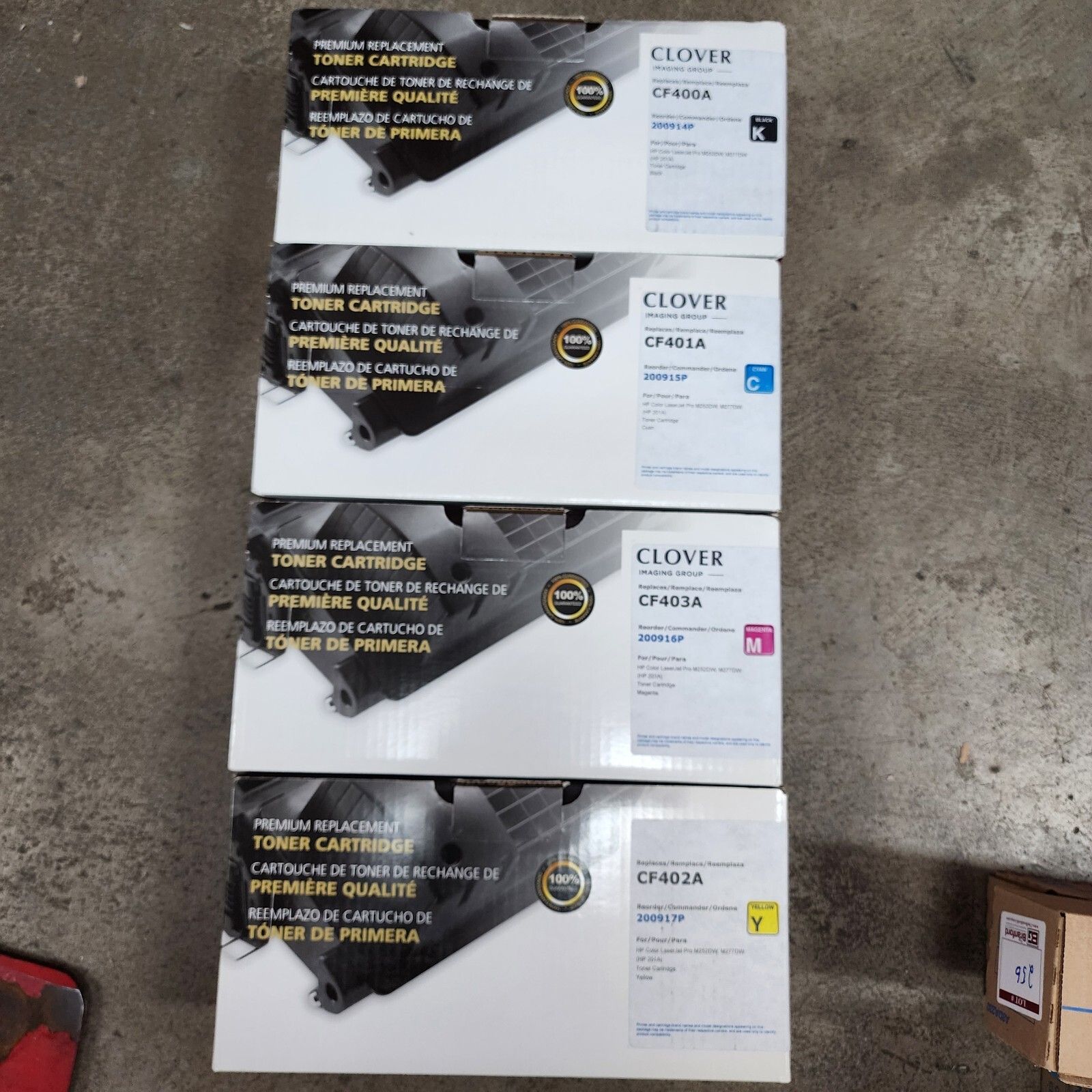 CLOVER Toner Cartridges Lot (4) 410A / CF410A/CF401A/CF402A/CF403A Toner