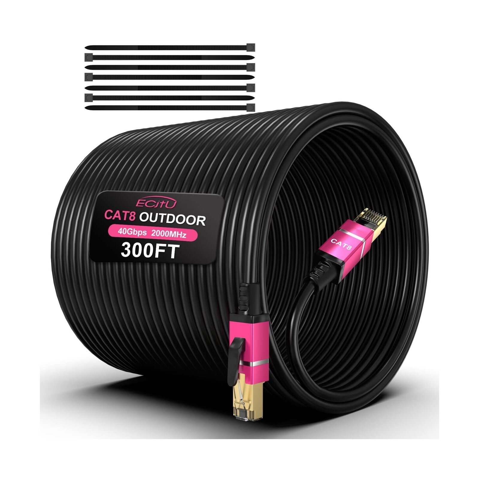 300FT Cat8 Outdoor Ethernet Cable, In-Ground, 26AWG Pure Copper Cat 8, Heavy ...