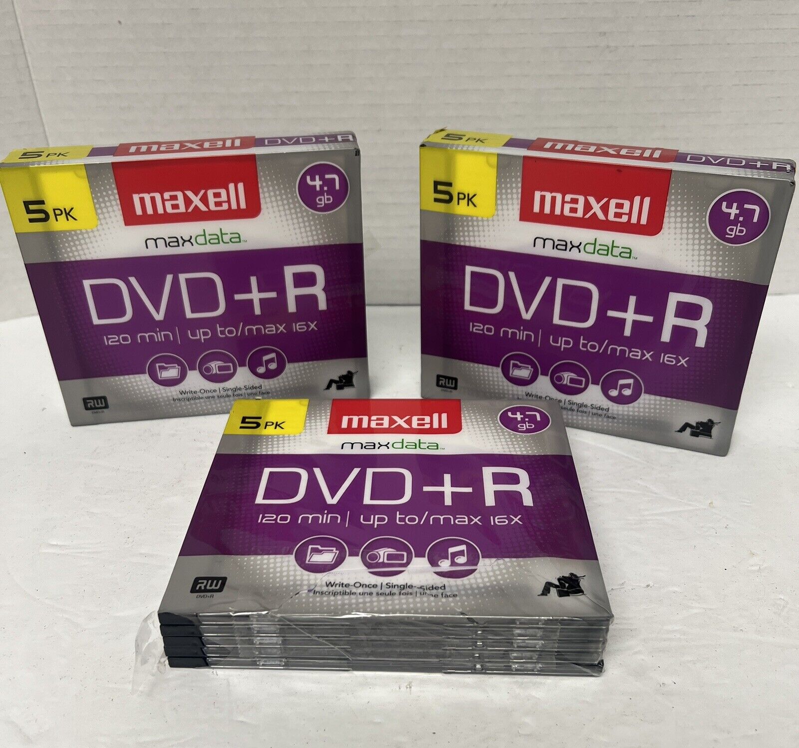 Maxell 044862-00 DVD+R Data & Video 5pk (3 Packs of 5) Blank with Jewel Cases