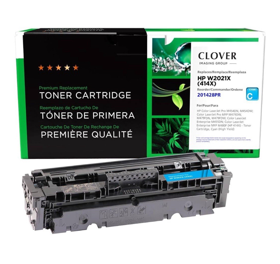Clover High Yield Toner Cartridge Replacement For HP 414X W2021X Cyan
