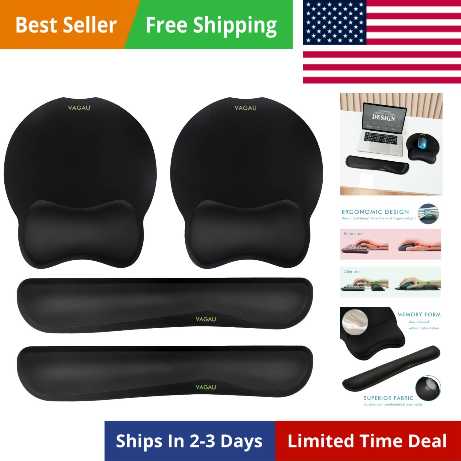Keyboard Wrist Rest and Mouse Pad Wrist Support, Ergonomic Memory Foam Set fo...