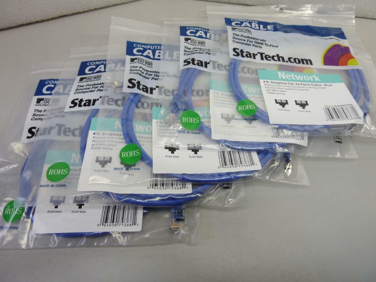 Lot of 5 StarTech 4 ft Snagless Cat. 5e Patch Cable UTP - Blue Model: RJ45PATCH4