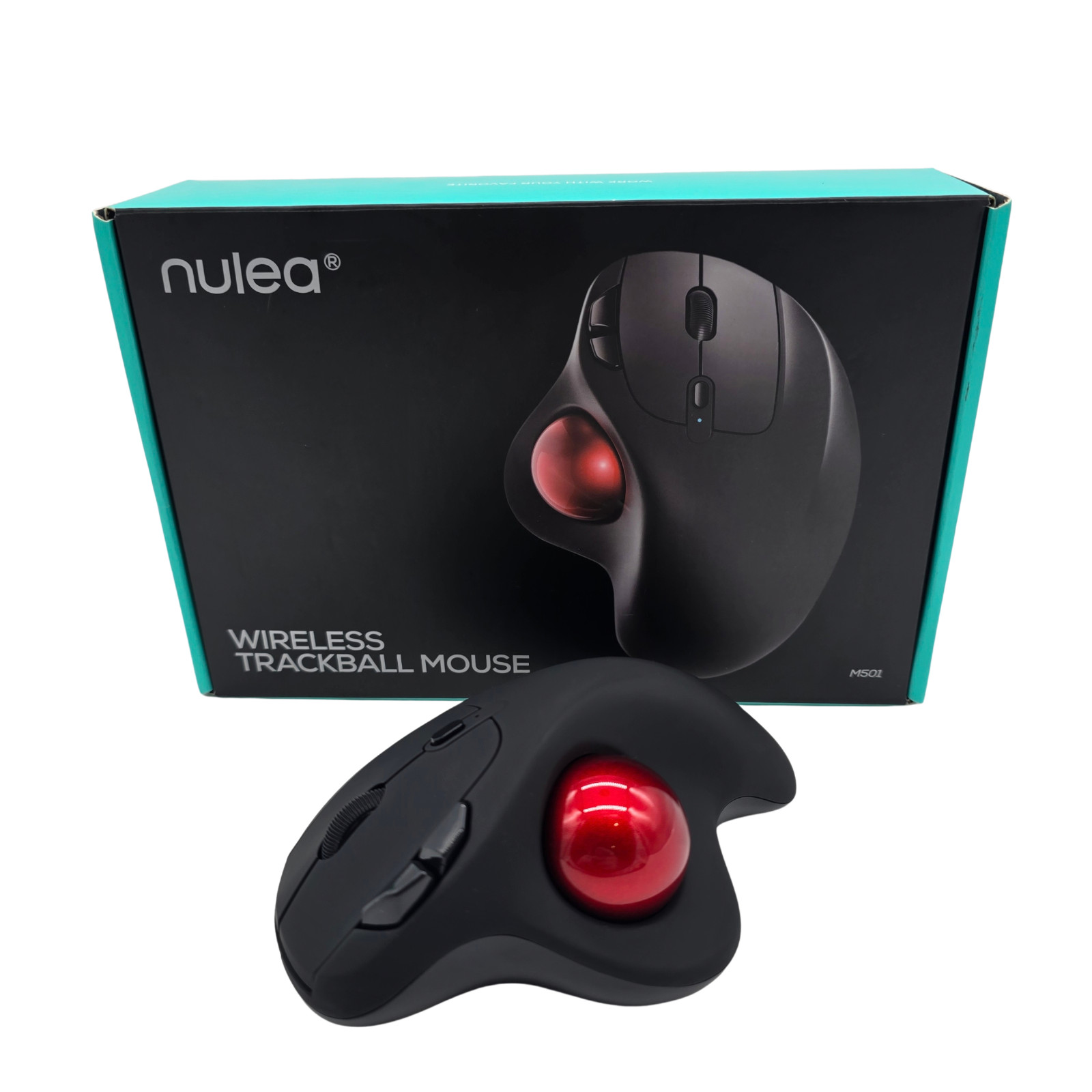Nulea M501 Wireless Optical Trackball Mouse | Tilt Stand | 6-Button | Black/Red