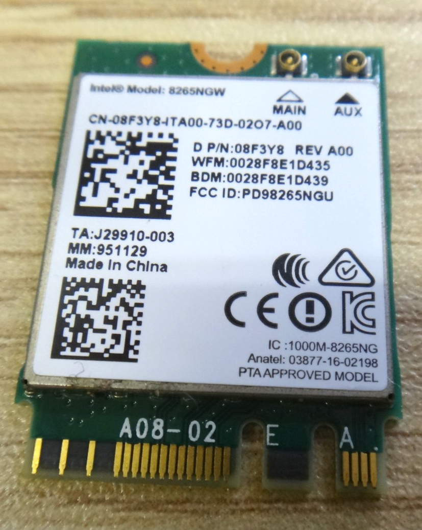 Genuine Intel Wifi Card Wireless-AC 8265 8F3Y8  8265NGW  08F3Y8 CN-08F3Y8