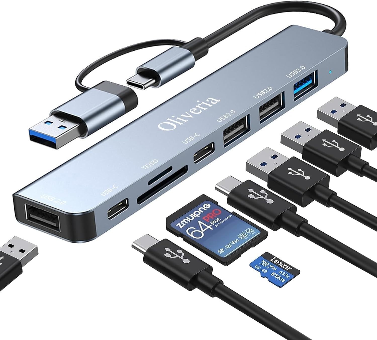 USB C Hub 8 in 2 Multiport Adapter with SD & TF Card Reader USB 3.0 Aluminum