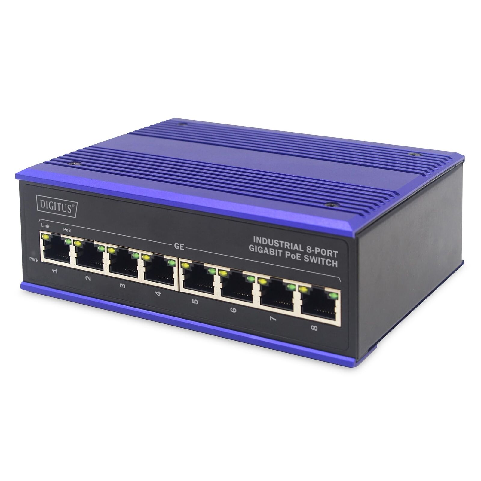 DIGITUS PoE Netzwerk-Switch - 8-Port Gigabit Ethernet - DIN-Rail Montage - Klemm