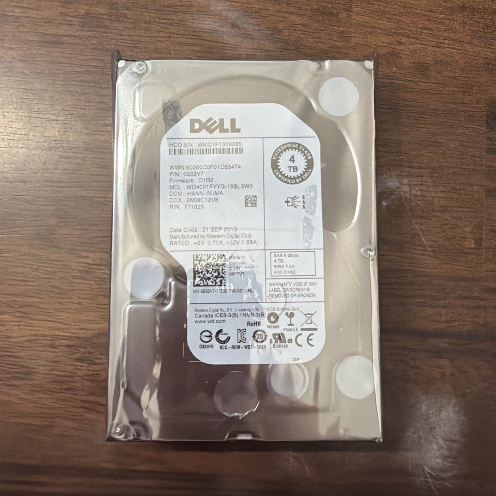 Dell 4TB SAS 6Gbps 3.5in Enterprise HDD 7.2K RPM 64MB WD4001FYYG
