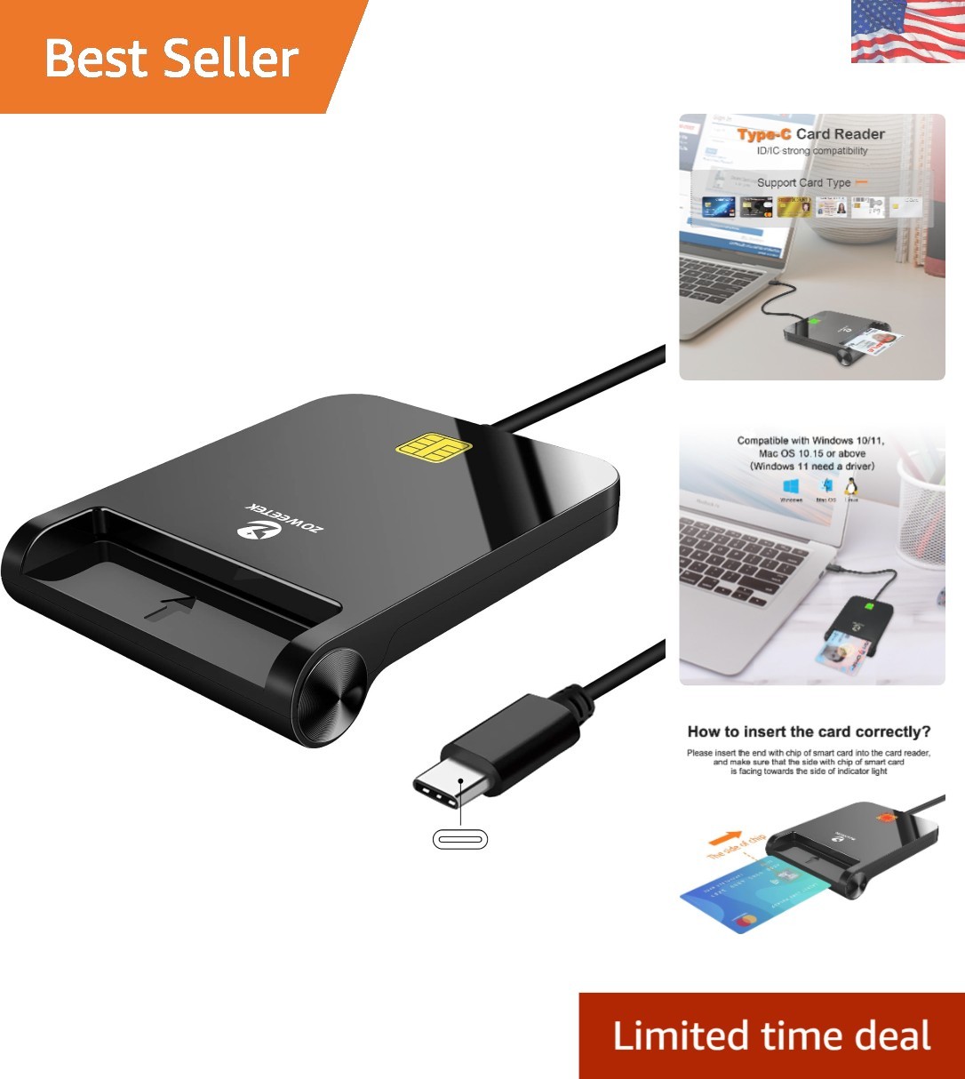 USB Type C CAC Card Reader - Compatible with PIV/CAC for Secure Use