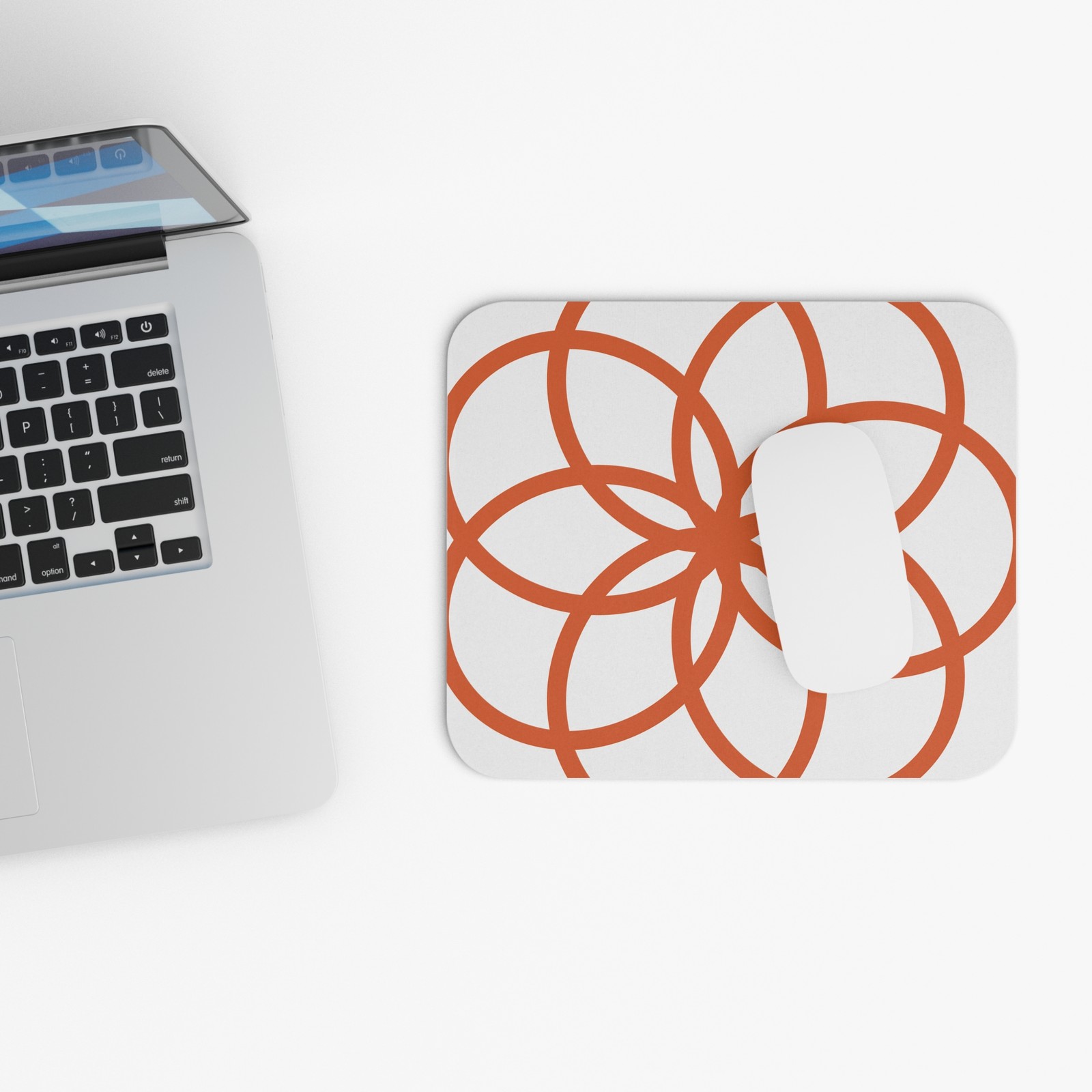 Geometric Interlocking Circles Mouse Pad | Orange Floral Mandala