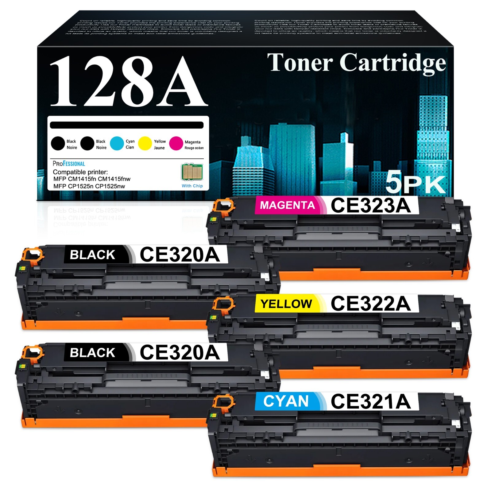 128A Toner 5PK Compatible for HP CE320A CE321A CE322A CE323A CM1415 CP1525