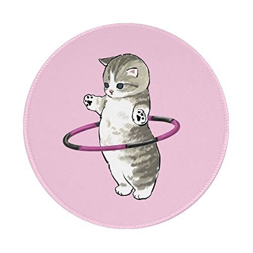 Pink Kawaii Mouse Pad Cute Cat Round Mouse Pad Anti-Slip Rubber Funny Mousepa...