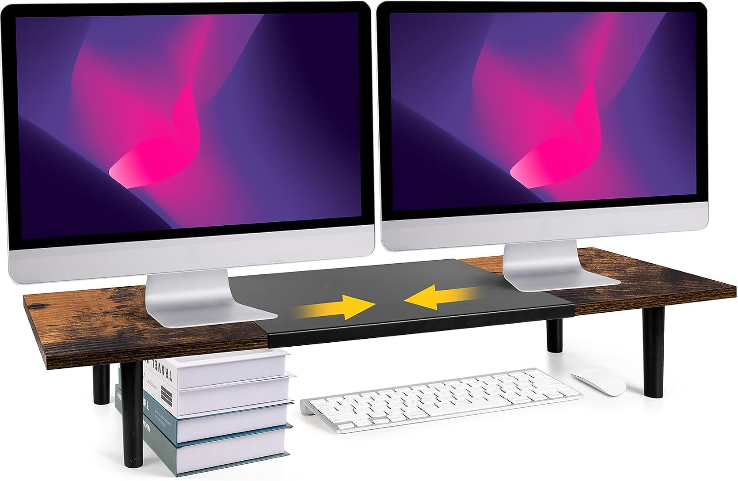 Dual-Monitor-Stand-Riser-For-Desk Adjustable Length 32-40