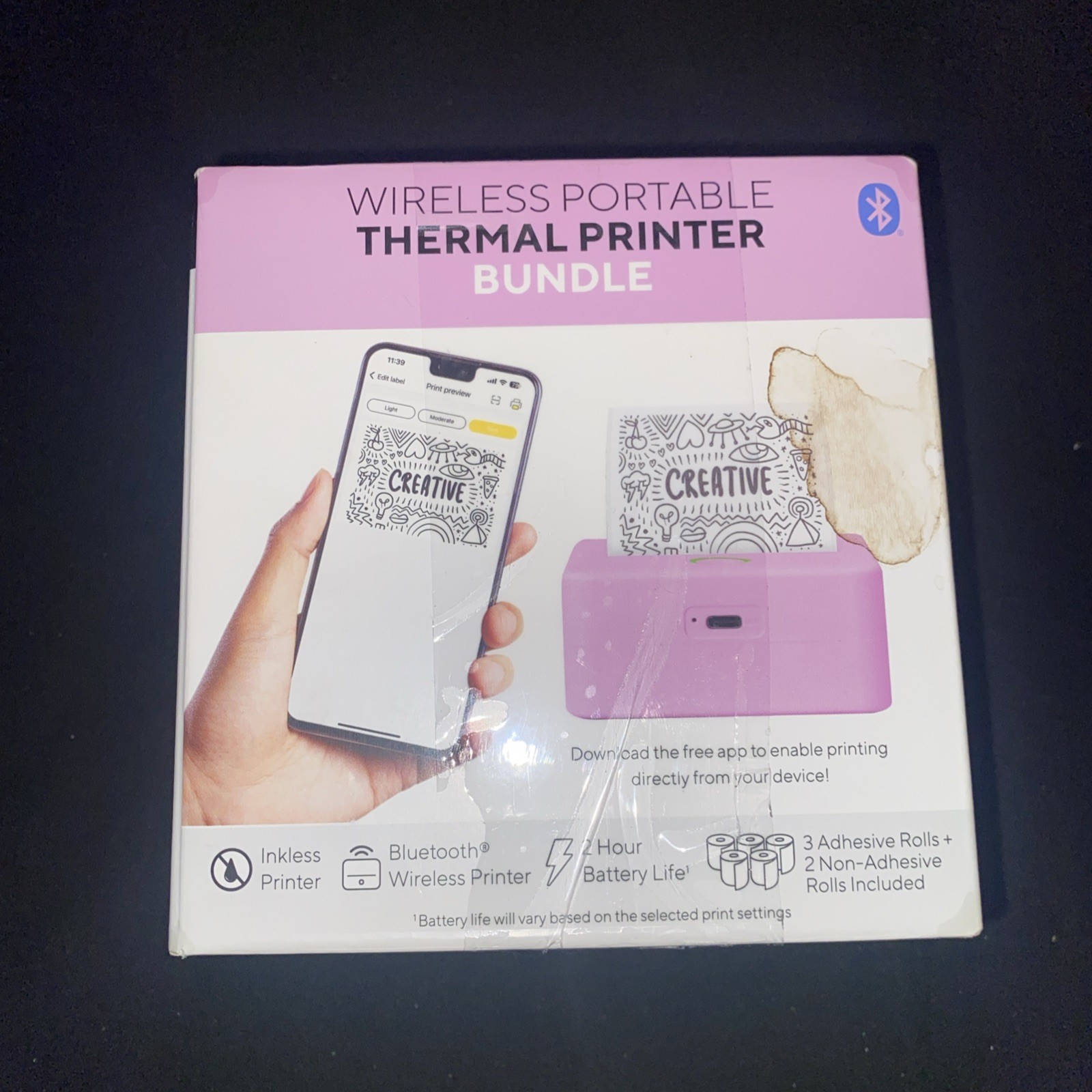 Core Innovations Bluetooth Compact Wireless Portable Thermal Printer Bundle PINK